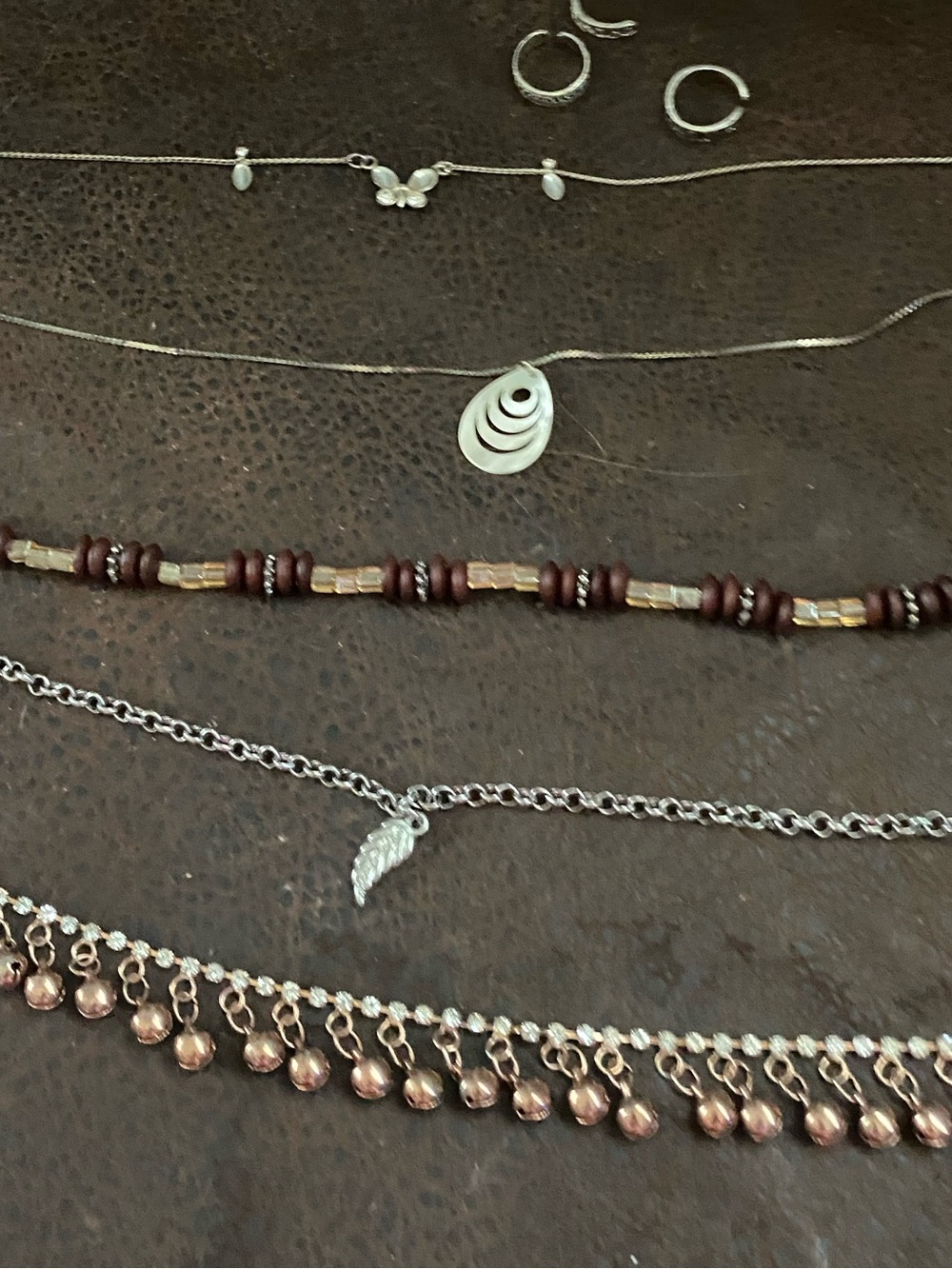 5 anklets and toe rings in Rose Gold, Silver, MOP, with Boho style Beaded Accent
